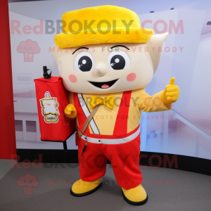 nan Pop Corn mascot costume character dressed with a Jumpsuit and Backpacks