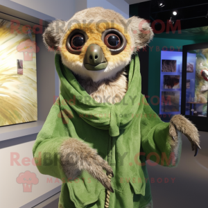 Olive Lemur mascot costume character dressed with a Cover-up and Necklaces