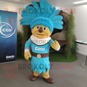 Cyan Chief mascot costume character dressed with a Pencil Skirt and Belts