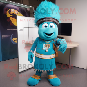 Cyan Chief mascot costume character dressed with a Pencil Skirt and Belts