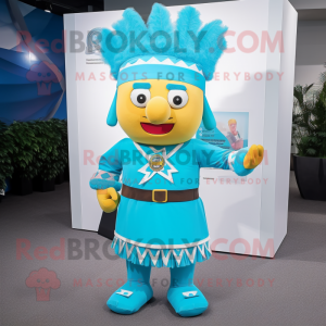 Cyan Chief mascot costume character dressed with a Pencil Skirt and Belts