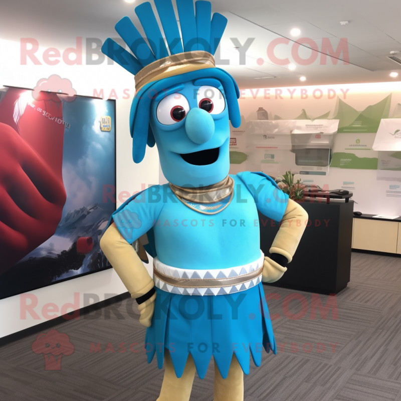 Cyan Chief mascot costume character dressed with a Pencil Skirt and Belts