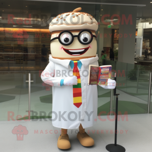 White Burgers mascot costume character dressed with a Button-Up Shirt and Reading glasses