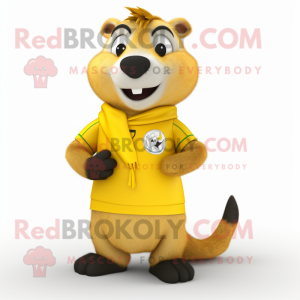 Yellow Marmot mascot costume character dressed with a Rugby Shirt and Scarf clips