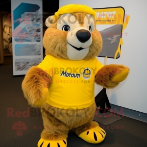 Yellow Marmot mascot costume character dressed with a Rugby Shirt and Scarf clips