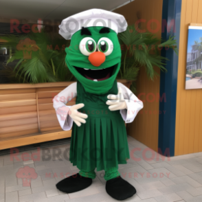 Forest Green Shrimp Scampi mascot costume character dressed with a Culottes and Belts