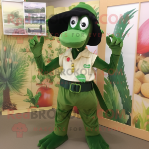 Forest Green Shrimp Scampi mascot costume character dressed with a Culottes and Belts