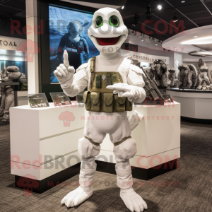 White Marine Recon mascot costume character dressed with a V-Neck Tee and Earrings