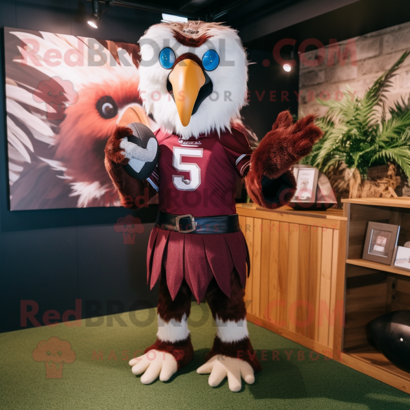 Maroon Vulture mascot costume character dressed with a Rugby Shirt and Cummerbunds Maroon Vulture mascot costume character dressed with a Rugby Shirt and Cummerbunds