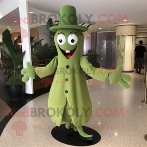 Olive Stilt Walker maskot...