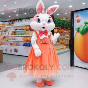 Peach Rabbit mascot costume character dressed with a Dress and Shoe clips