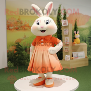 Peach Rabbit mascot costume character dressed with a Dress and Shoe clips