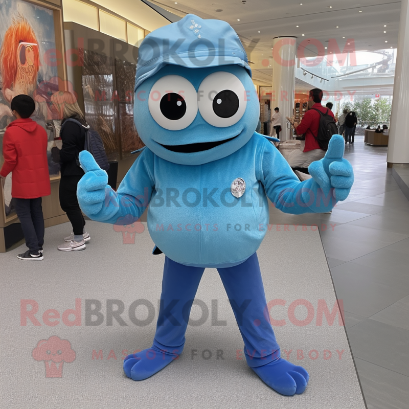 Cyan Crab mascot costume character dressed with a Boyfriend Jeans and Berets