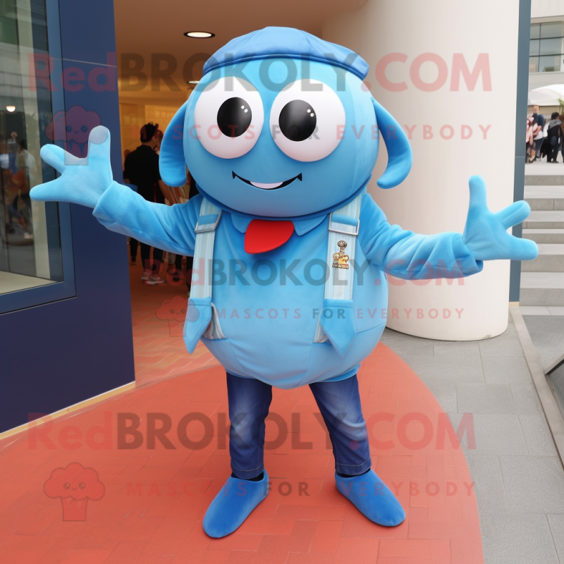 Cyan Crab mascot costume character dressed with a Boyfriend Jeans and Berets