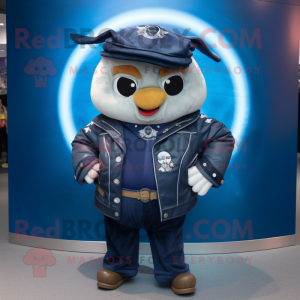 Navy Gyro mascot costume character dressed with a Leather Jacket and Hairpins