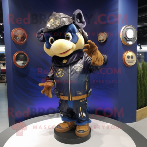 Navy Gyro mascot costume character dressed with a Leather Jacket and Hairpins