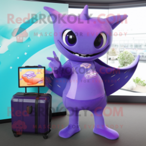 Purple Manta Ray mascot costume character dressed with a Playsuit and Briefcases