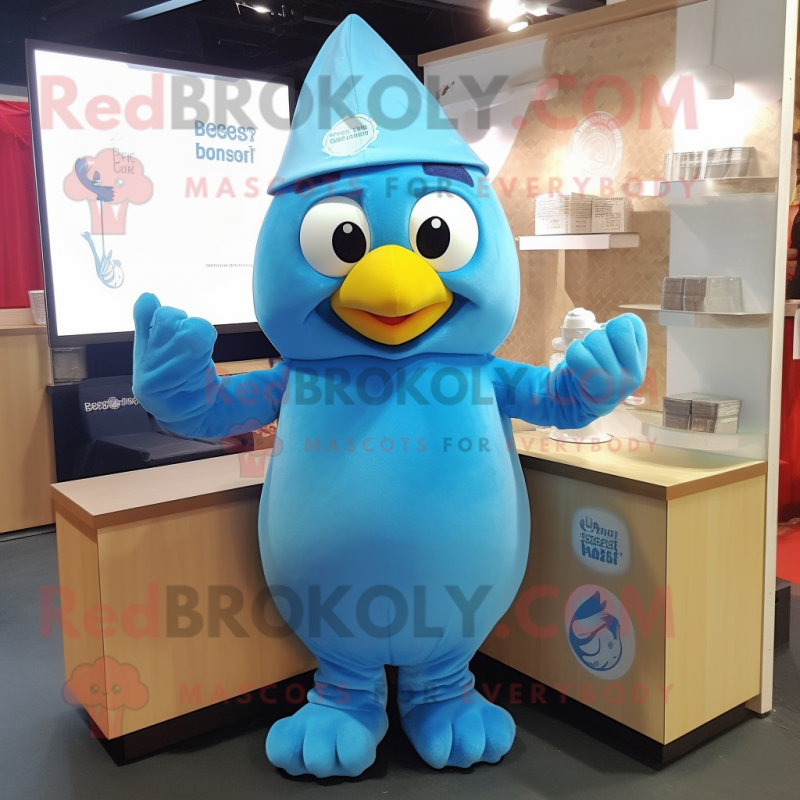 Sky Blue Butter Chicken mascot costume character dressed with a Romper and Earrings