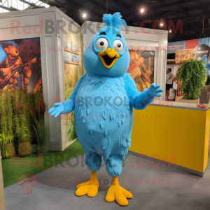 Sky Blue Butter Chicken mascot costume character dressed with a Romper and Earrings
