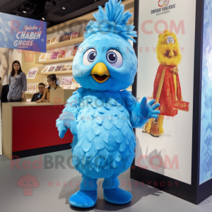Sky Blue Butter Chicken mascot costume character dressed with a Romper and Earrings