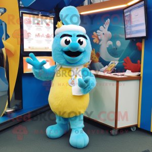 Sky Blue Butter Chicken mascot costume character dressed with a Romper and Earrings