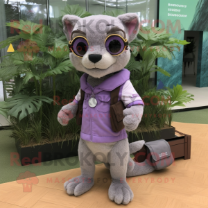 Lavender Jaguarundi mascot costume character dressed with a Cargo Shorts and Scarves