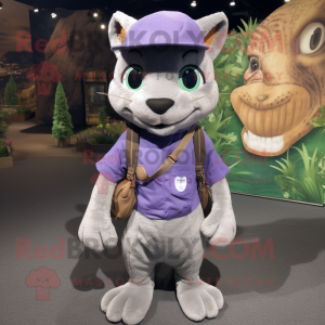 Lavender Jaguarundi mascot costume character dressed with a Cargo Shorts and Scarves