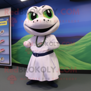 White Anaconda mascot costume character dressed with a Skirt and Keychains