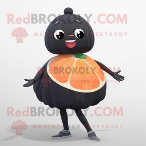 Black Grapefruit mascot costume character dressed with a Mini Skirt and Wraps