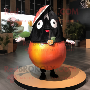 Black Grapefruit mascot costume character dressed with a Mini Skirt and Wraps