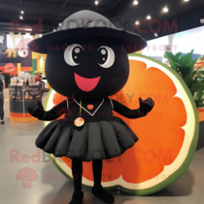 Black Grapefruit mascot costume character dressed with a Mini Skirt and Wraps