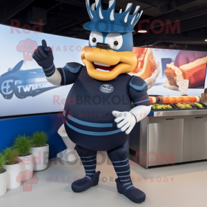 Navy Bbq Ribs mascot costume character dressed with a Leggings and Digital watches