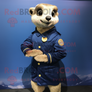 Navy Meerkat mascot costume character dressed with a Jacket and Belts