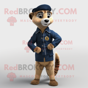 Navy Meerkat mascot costume character dressed with a Jacket and Belts