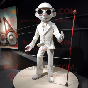 White Tightrope Walker mascot costume character dressed with a Blazer and Reading glasses