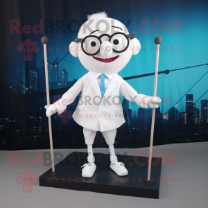 White Tightrope Walker mascot costume character dressed with a Blazer and Reading glasses