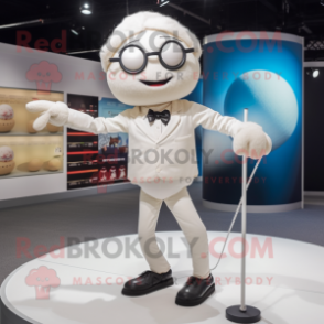 White Tightrope Walker mascot costume character dressed with a Blazer and Reading glasses