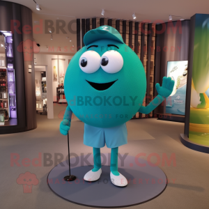 Teal Golf Ball mascot costume character dressed with a Swimwear and Necklaces