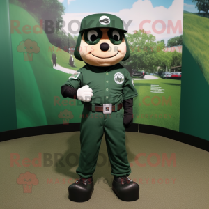 Forest Green Commando mascot costume character dressed with a Baseball Tee and Belts