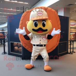 Peach Croissant mascot costume character dressed with a Baseball Tee and Coin purses