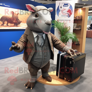 nan Armadillo mascot costume character dressed with a Suit Jacket and Briefcases