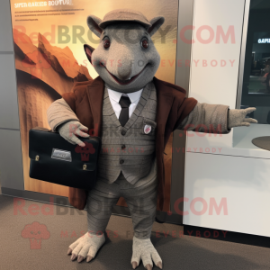 nan Armadillo mascot costume character dressed with a Suit Jacket and Briefcases