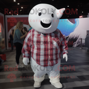 White Beluga Whale mascot costume character dressed with a Flannel Shirt and Lapel pins