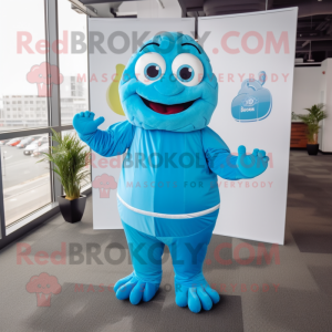 Sky Blue Spaghetti mascot costume character dressed with a Turtleneck and Headbands