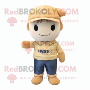 Beige Miso Soup mascot costume character dressed with a Polo Shirt and Beanies