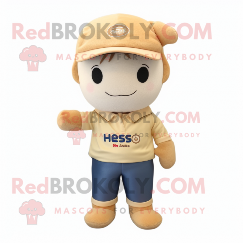 Beige Miso Soup mascot costume character dressed with a Polo Shirt and Beanies Beige Miso Soup mascot costume character dressed with a Polo Shirt and Beanies