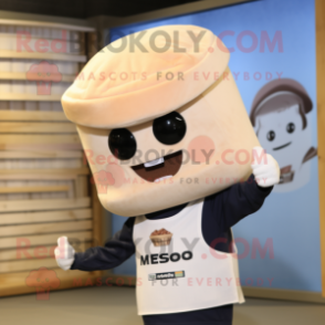 Beige Miso Soup mascot costume character dressed with a Polo Shirt and Beanies
