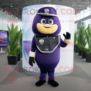 Navy Eggplant mascot costume character dressed with a Vest and Bracelets