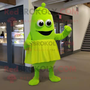Lime Green Celery mascot costume character dressed with a Henley Tee and Scarf clips