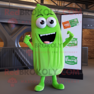 Lime Green Celery mascot costume character dressed with a Henley Tee and Scarf clips